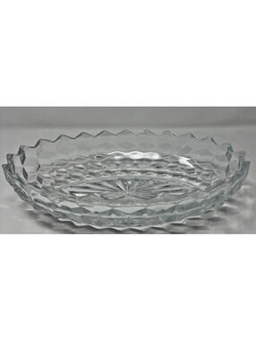 Fostoria American Cubist Oval Glass Serving or Candy Bowl, Sawtooth Rim Vintage